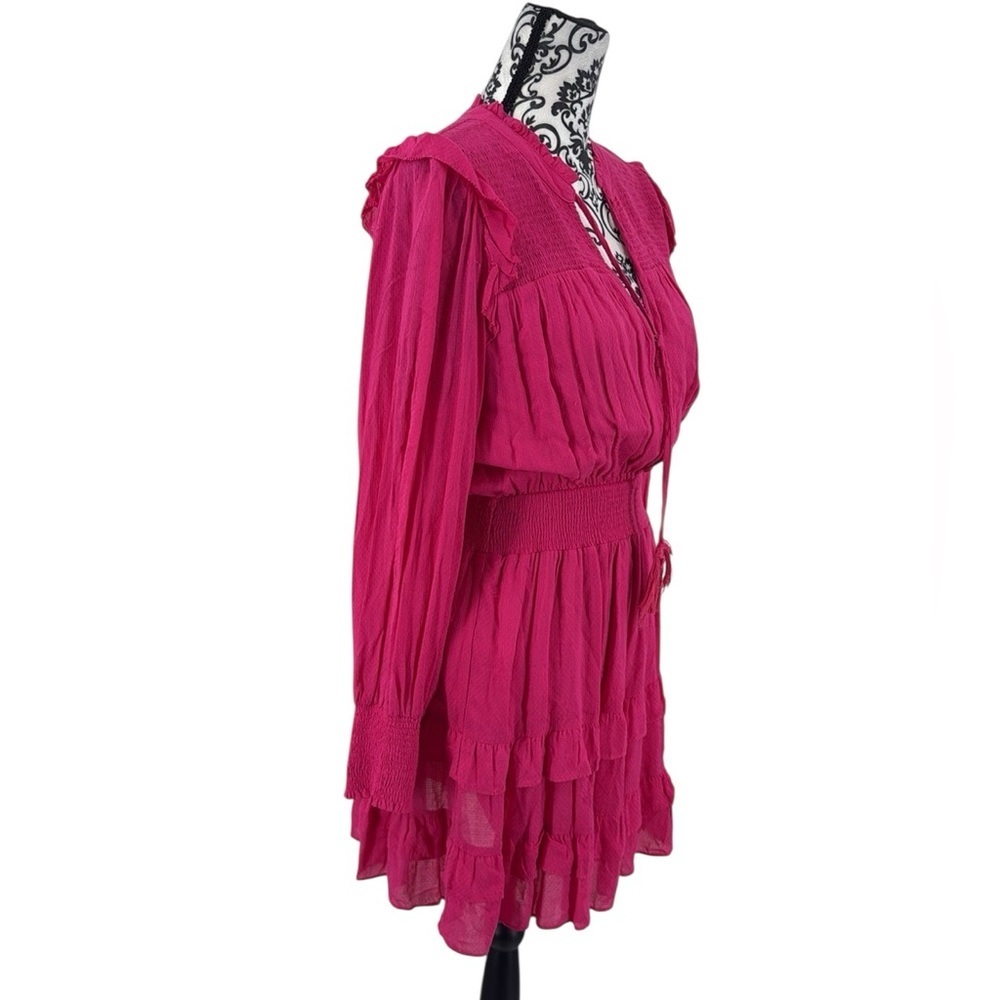 Allison New York Hot Pink Smocked Ruffle Mini Dress Women’s M – Boho Cottagecore - Picture 7 of 13